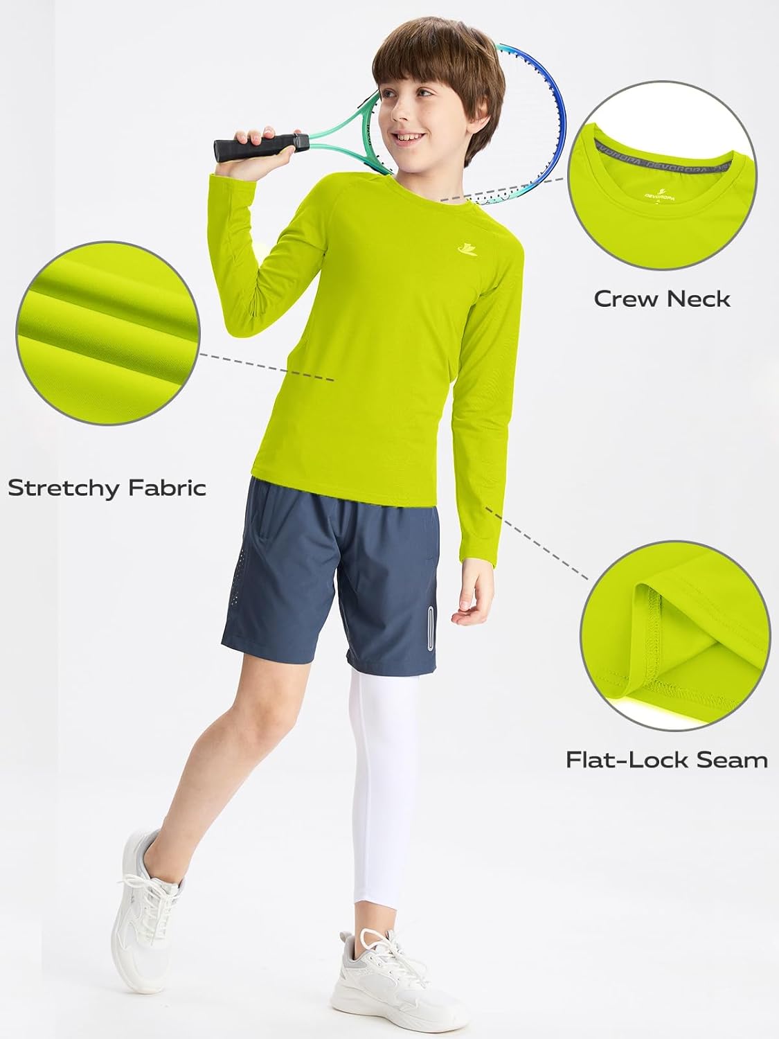 DEVOROPA Youth Boys Compression Shirt Long Sleeve Football Baseball Undershirt Quick Dry Sports Baselayer Crewneck - Image 5