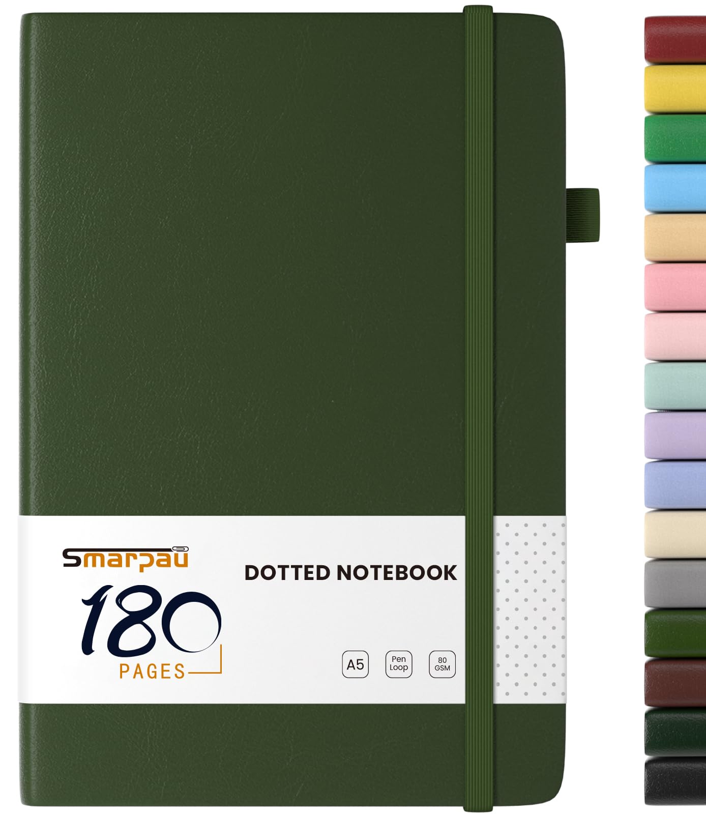 Smarpau Bullet Journal A5 Notebook, 180 Pages Hardcover Dotted Notebook for Writing, Thick Paper No Bleed, Hardback Dot Grid Journal Notepad for Work School Travel, Green