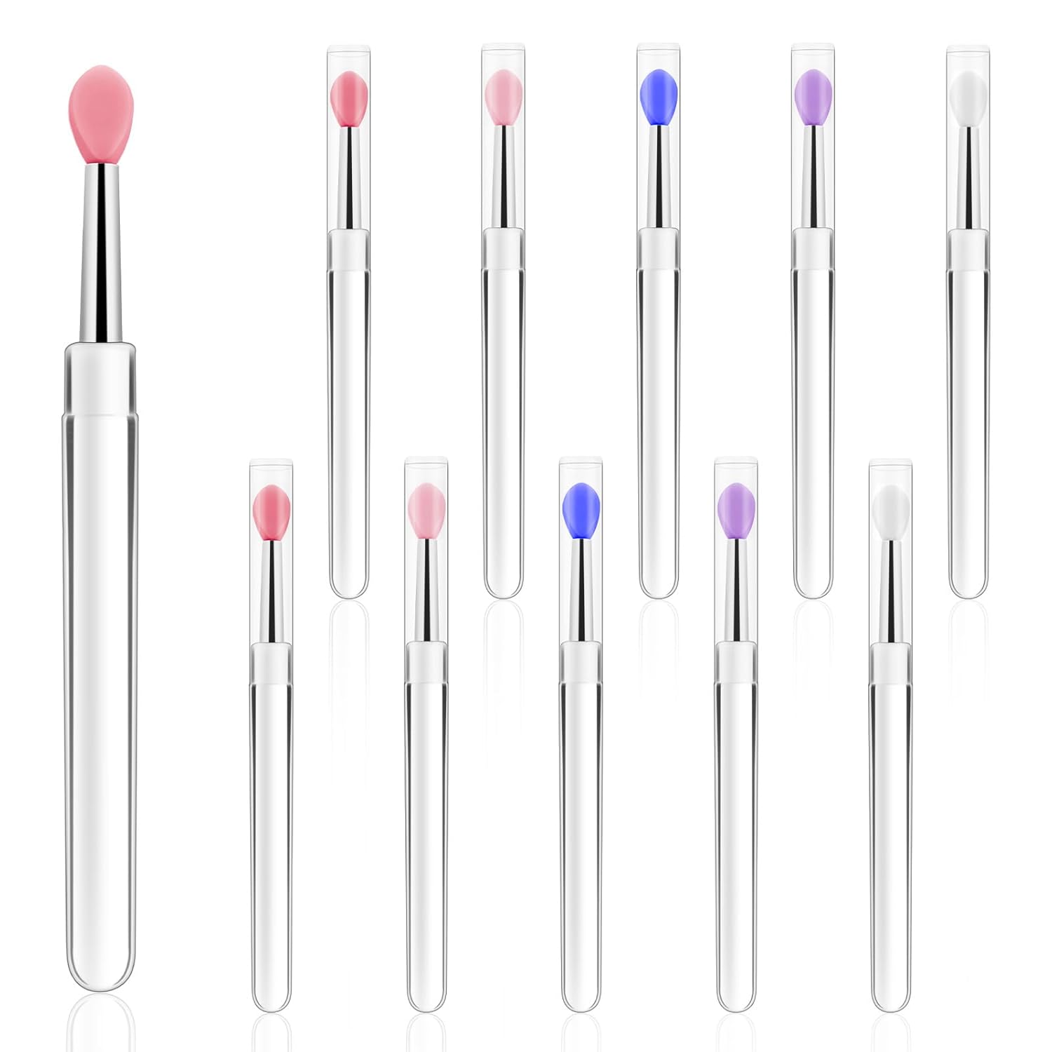 10 Pcs Lip Mask Applicator Silicone Lip Scrub Brush Lipstick Applicator Wands Reusable Lipstick Brushes Tool with Caps Makeup Beauty Scrubber Kits for Applying Mask Oil, Gloss, Balm (5 Colors)