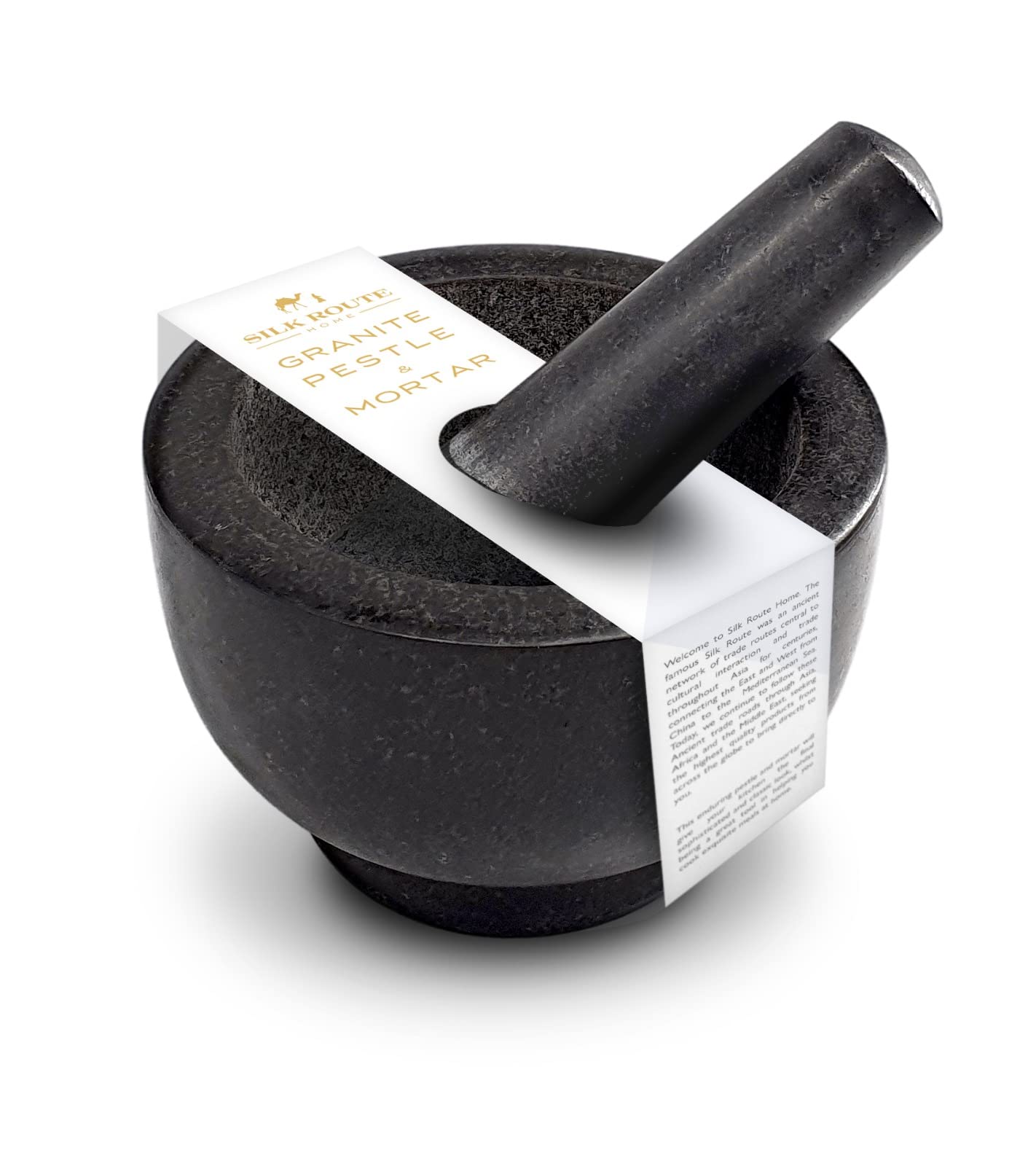 Silk Route Home Granite Pestle & Mortar with Base, Kitchen Tool for Muddling & Grinding Spices, Herbs, Nuts & More