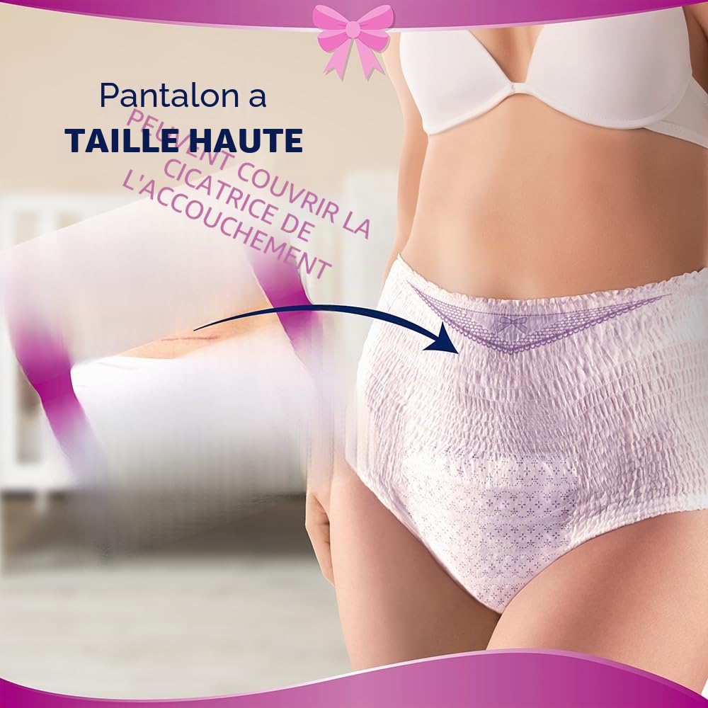Lines Specialist Maternity Lot de 20 culottes absorbantes avec support d'abdomen et absorption rapide pour fuites post-accouchement, taille L