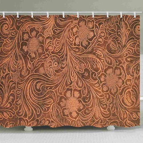 Rideau douche coton fleuri rétro marron imperméable pour créer une ambiance spa à la maison - 3