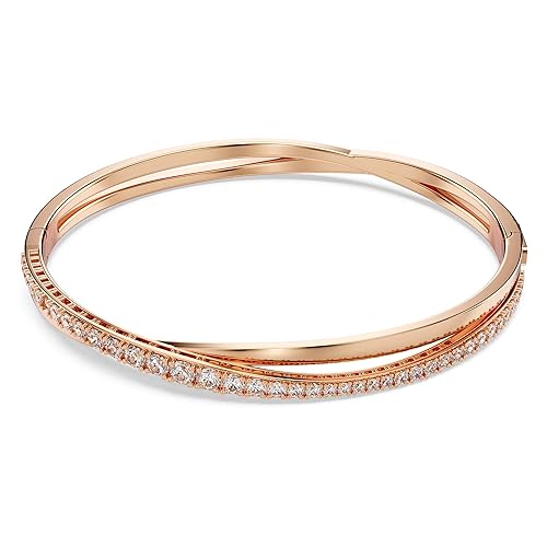 SWAROVSKI Twist Rows Crystal Bracelet Collection, Rhodium & Rose Gold Tone Finish, Clear Crystals - Hyperbola Crystal Bracelet Collection - One Size