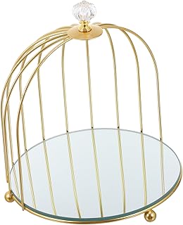 Jaula de pájaros con espejo, plato de baratij...