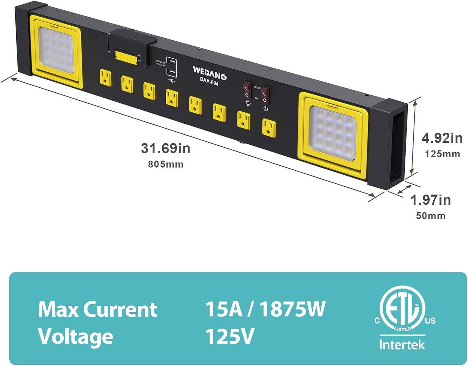 Best Cyber Monday 🔥 WEBANG Heavy Duty Metal Power Strip Surge Protector with 8 Outlets,2 USB Ports, Led Worklight, 15A Circuit Breaker, Wall Mount, UL Listed for Workshop/Garage/Countertop