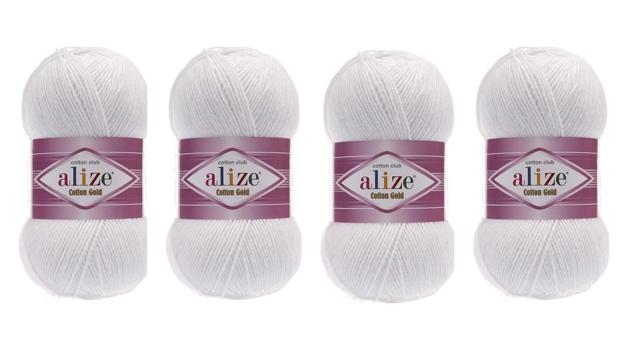 4 Skeins 55% Cotton 45% Acrylic Yarn Alize Cotton Gold Thread Crochet Hand Knitting Art Lot of 400 gr 1444 yds (55)