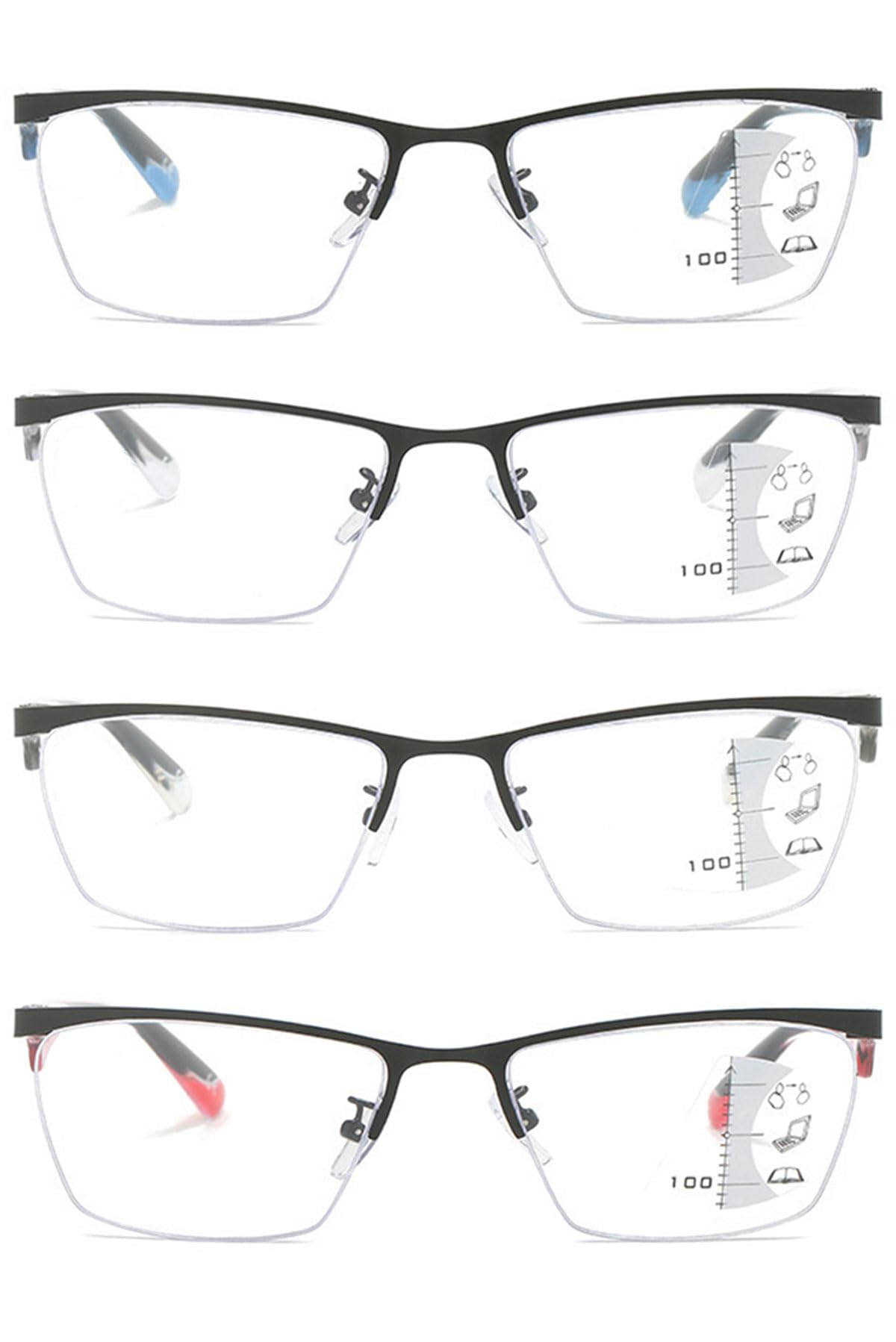 KOOSUFA Gleitsichtbrille Progressive Multifokus Lesebrille Herren Damen Metall Halbrand Anti-Blaulicht Lesebrillen Federscharnier Lesehilfe Arbeitsplatzbrille 1.0 1.5 2.0 2.5 3.0 3.5