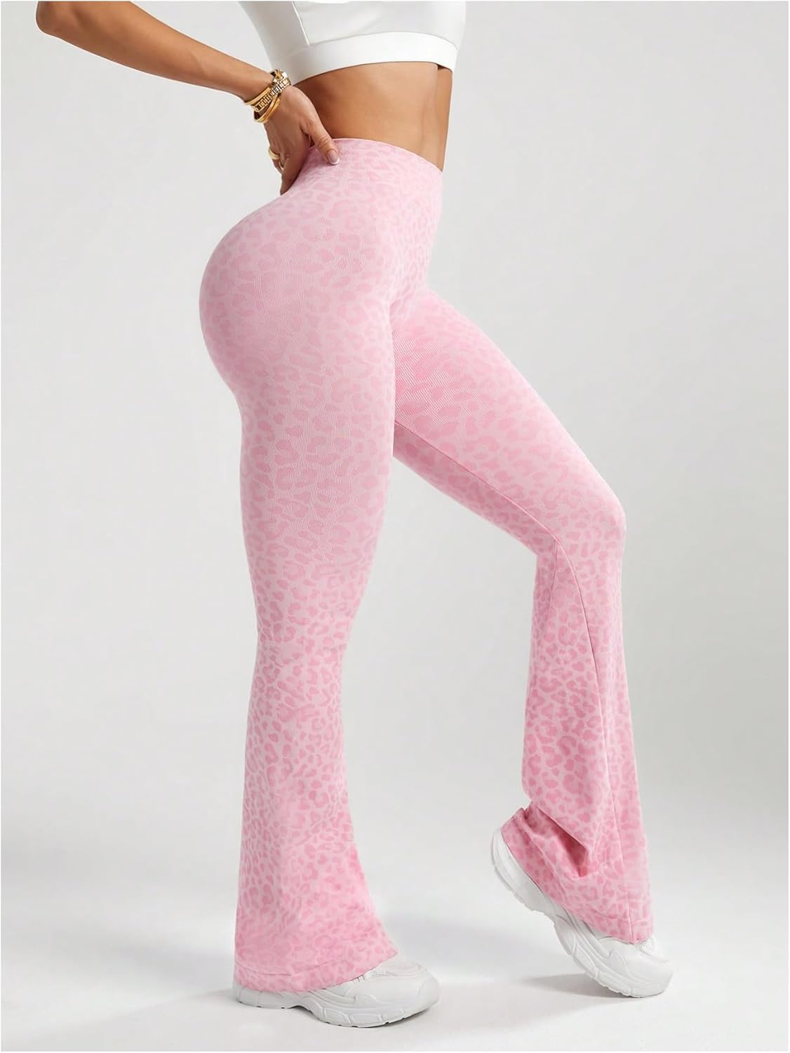 SOLY HUX Women's Leopard Print Flare Leg Pants Elastic High Waisted Athletic Workout Yoga Pants - Image 4