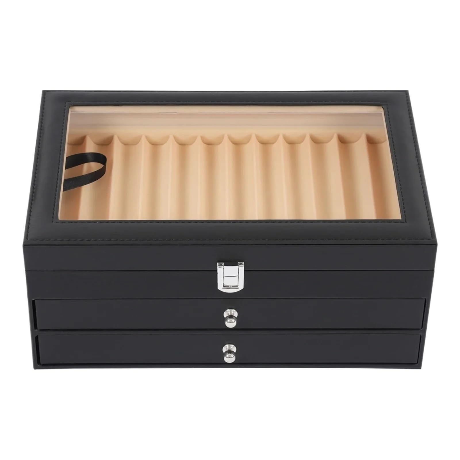 Scatola portapenne da 36 scomparti con interno in velluto e coperchio in vetro trasparente, design a 3 livelli, ideale for collezionisti di penne Per Ufficio Casa
