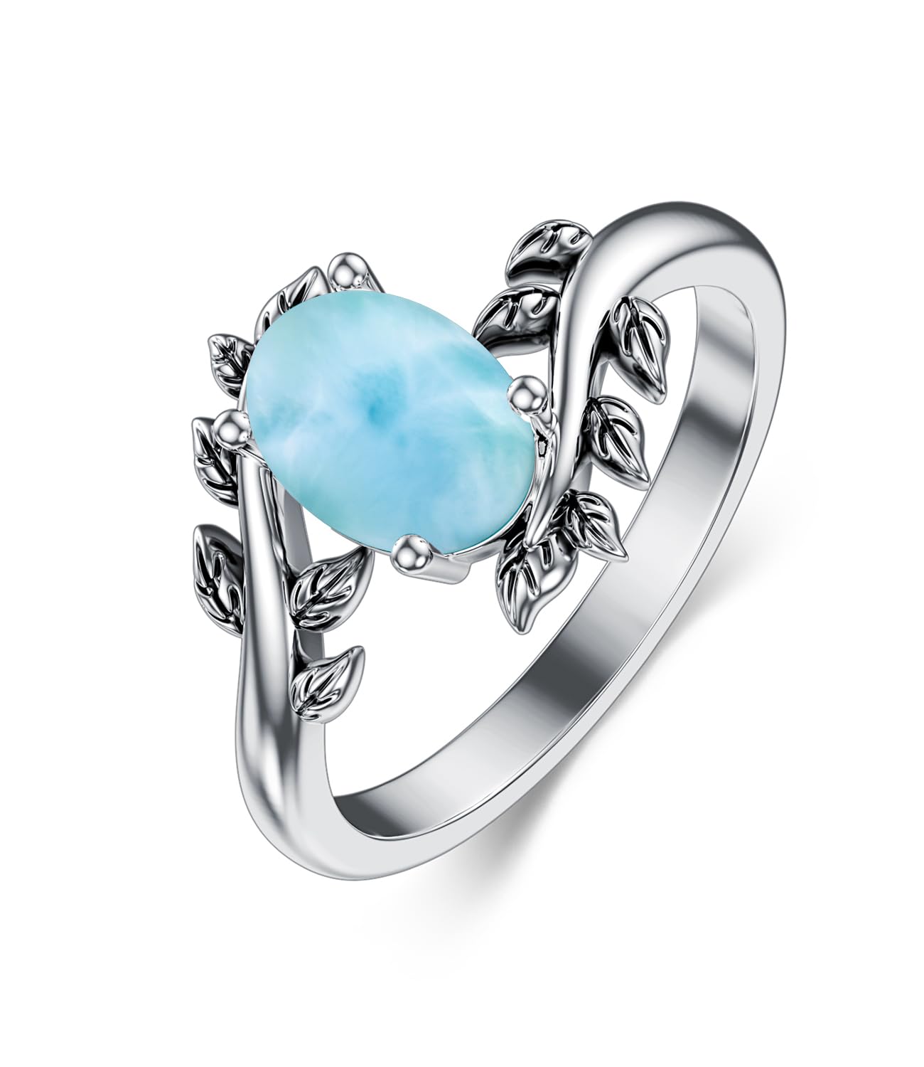 DOLIOX Genuine Turquoise Ring for Women Western Oval Gemstone Jewelry 925 Sterling Silver Leaf Bohemian Boho for Her Wife Mom