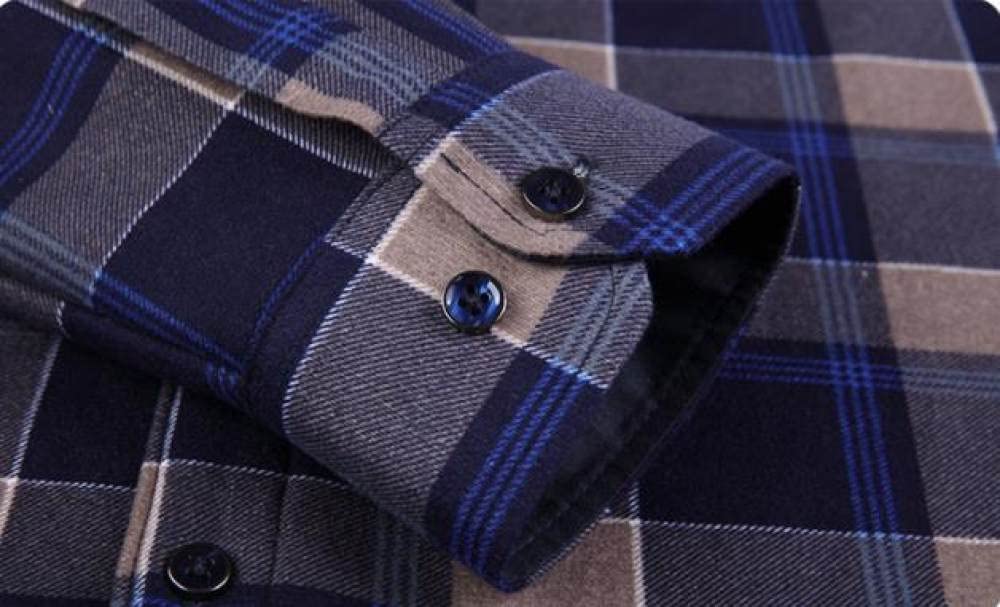 HGJH Herren Hemden,Herren Langarmhemd Fleecejacke Normaler Schnitt Freizeit Gitter Braun Blau Button-Down Thermohemd Futter Holzfällerhemd Bequem Lässiges Arbeitshemd Für Herren Jungen