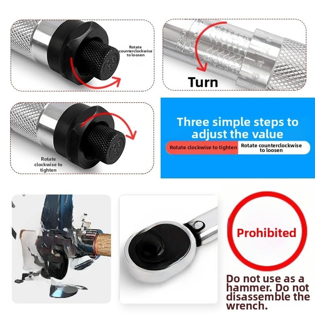 Juego de llaves dinamométricas ajustables, herramienta de trinquete de 1/2, tipo clic de 28-210 Nm, aleación Cr-V, kit de 6 llaves de vaso para reparación de automóviles