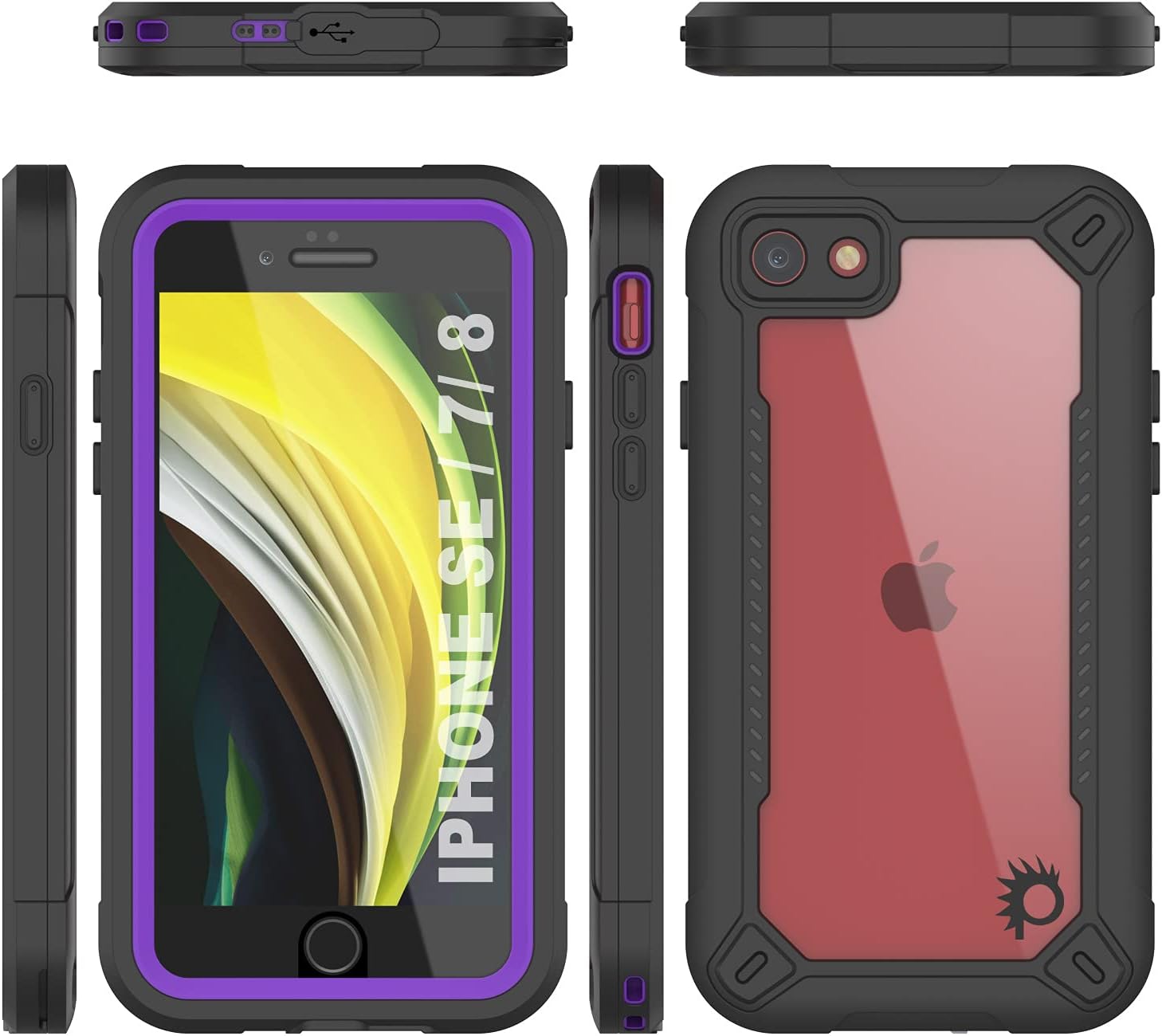 Punkcase for iPhone 8 Waterproof Case [Maximus Series] [Slim Fit] [IP68 Certified] [Shockresistant] Clear Armor Cover with Screen Protector | Ultimate Protection for iPhone 8 (4.7") [Purple]