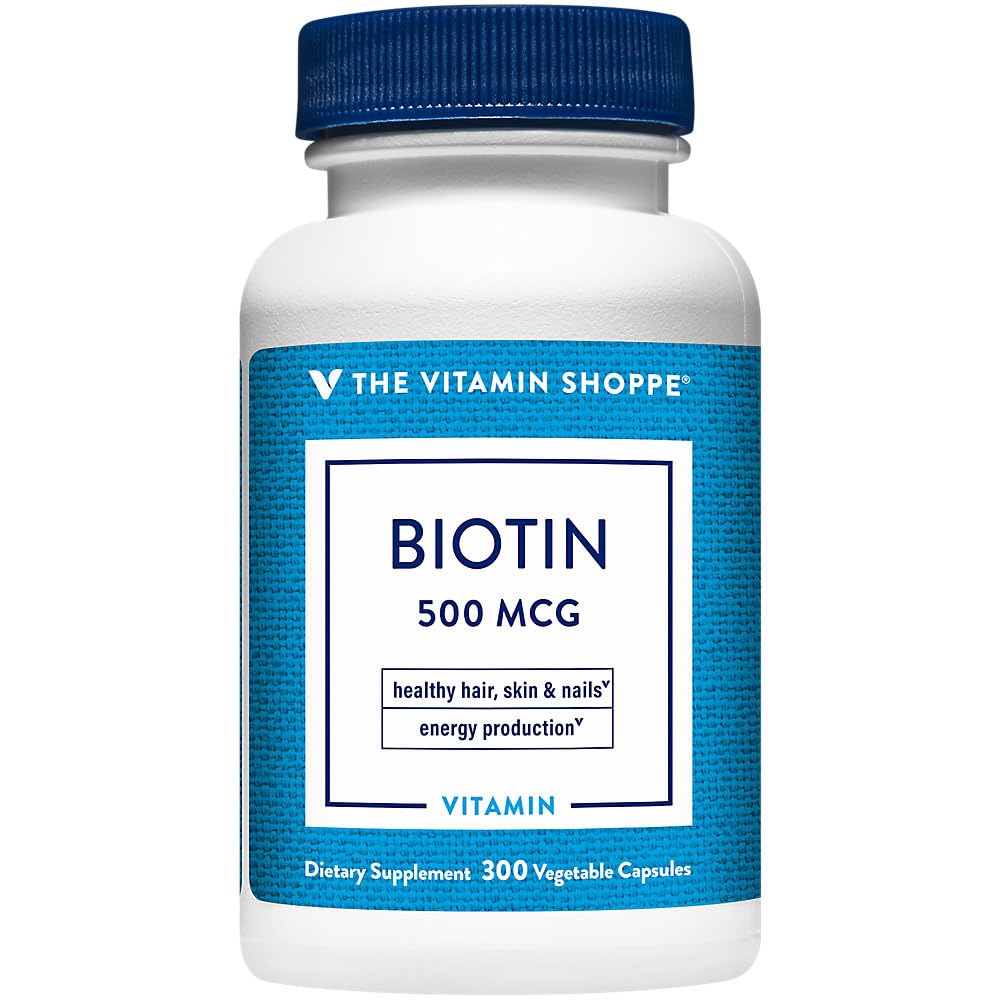 The Vitamin Shoppe Biotin 500 MCG, Hair Skin Nails, 300 Capsules