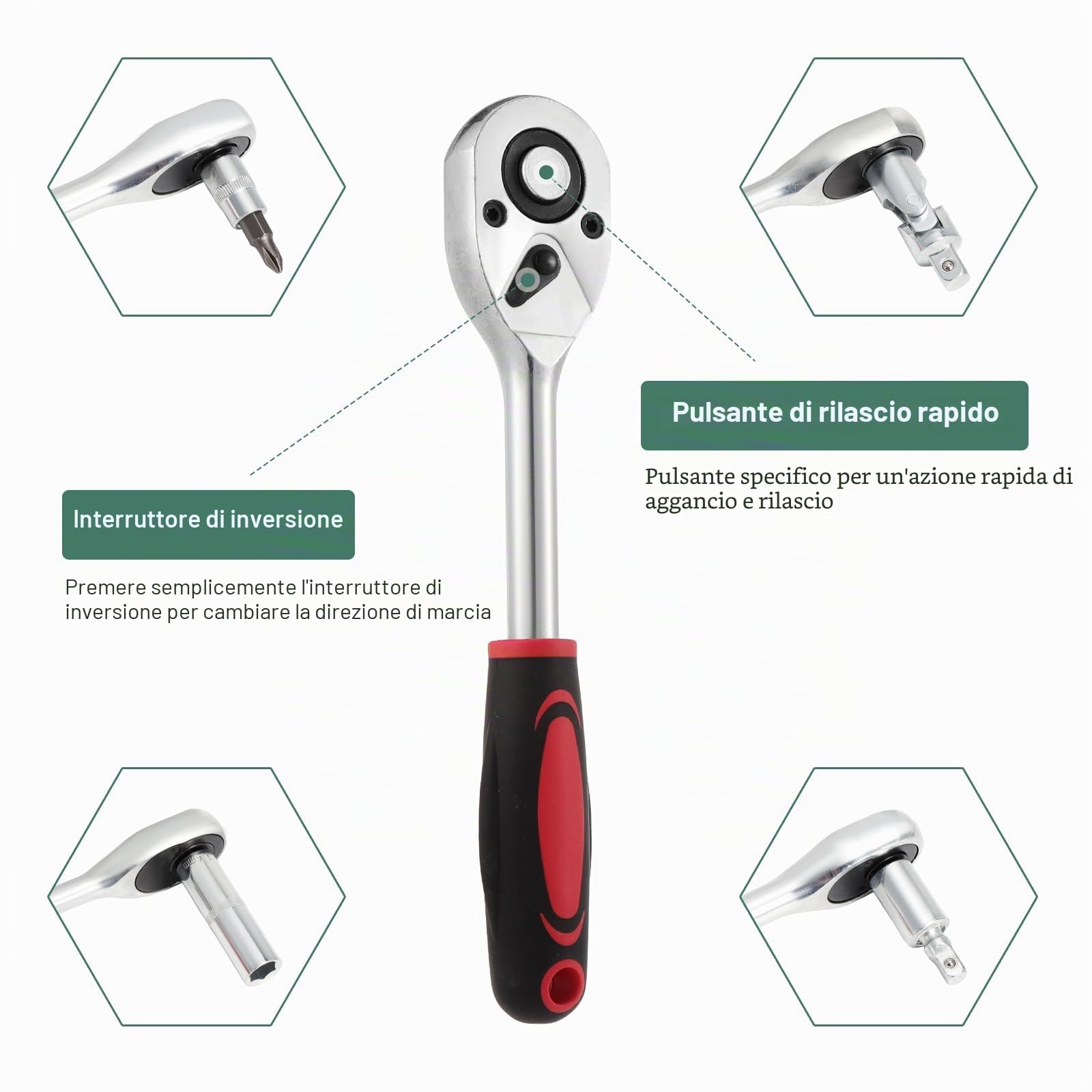 108 Pezzi Set di Chiavi a Bussola, Set di Chiavi a Cricchetto 1/2" e 1/4", Set Chiavi a Tubo a Cricchetto a 72 Denti, Kit di Strumenti a Cricchetto Cr-V, Set di Attrezzi Chiavi a Bussola