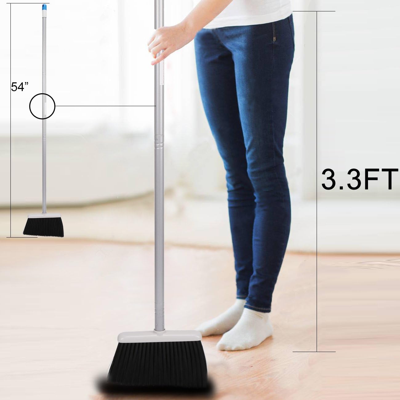 TreeLen Long Handle Broom and Dustpan Set, Upright Dust Pan Combo for Home, Kitchen, Room, Office, Lobby Floor Use Without Bending - 3