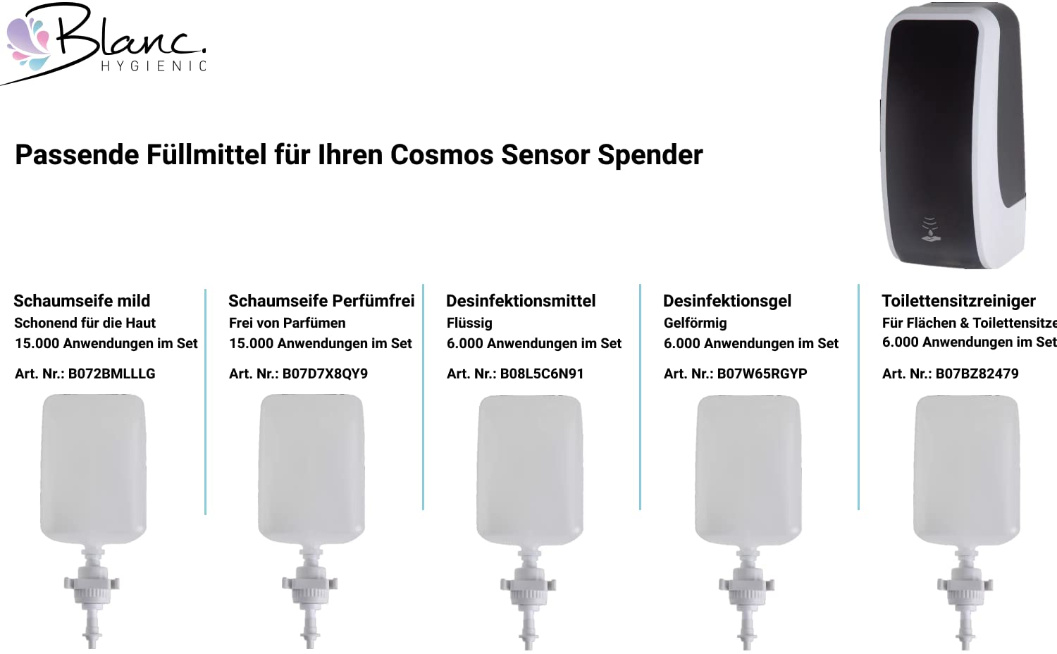 Cosmos Sensor Händedesinfektion 6x1 Liter | Haut- & Händedesinfektion für Cosmos Sensor Spender, bis 6.000 Anwendungen