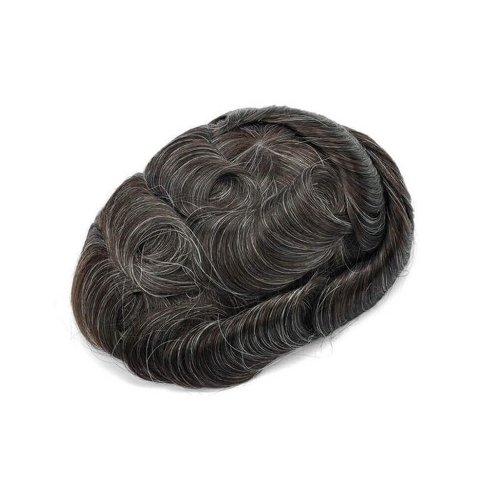 Parrucchino for capelli umani da uomo, pizzo francese e base in PU