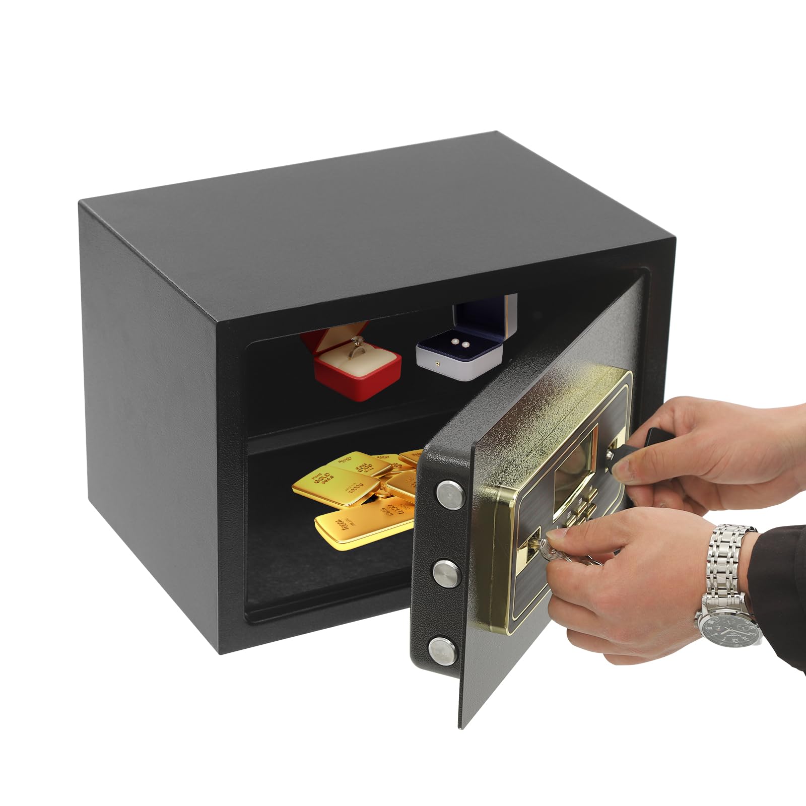 Cassaforte, cassaforte con ripiano estraibile, sa-fe elettronico con ripiano estraibile, cassaforte per uso domestico, per riporre oggetti di valore come gioielli, documenti (22 l)