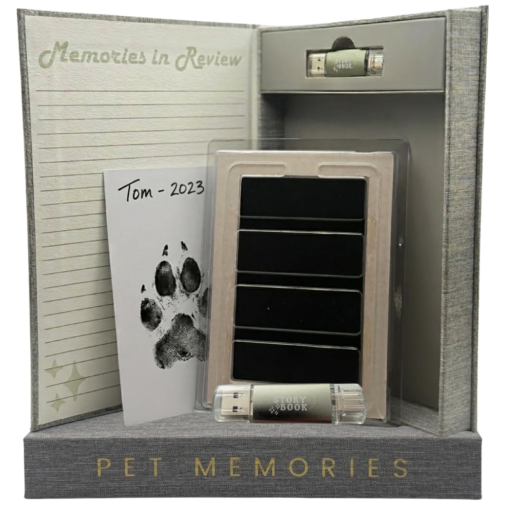 Album pamiątkowy dla zwierząt domowych, szary album do scrapbookingu i pudełko z pamięcią dla psów, kotów i zwierząt domowych, przechowywanie zdjęć, pamiątek i filmów, zawiera 32 GB USB do cyfrowego