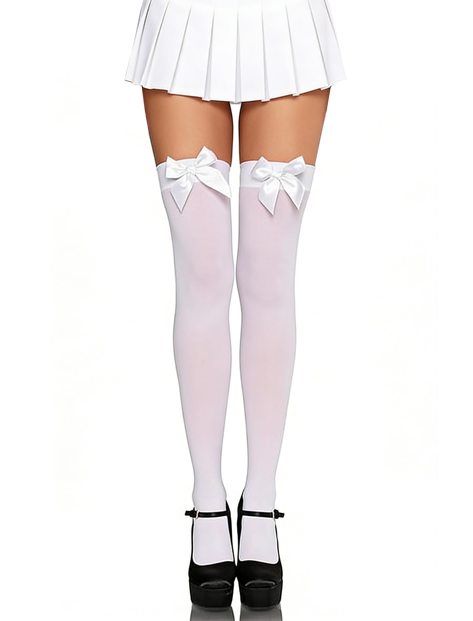 Avidlove Sexy Satin Bow Accent Opaque Thigh Highs Socks Long Stockings