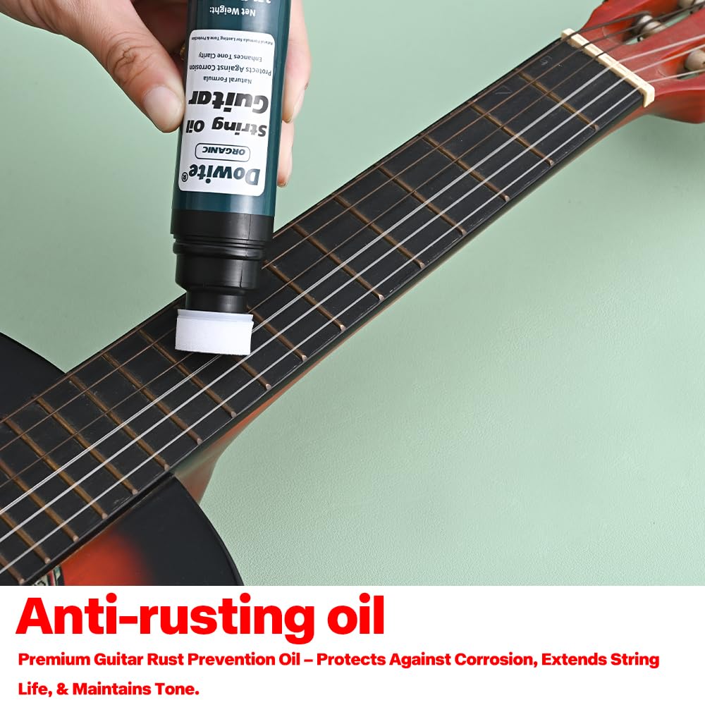 Dowite Guitar String Rust Remover & Lubricant Oil – 80ml Press-Type Bottle with Sponge Applicator, Universal for Guitar, Bass, Violin & Traditional Instruments
