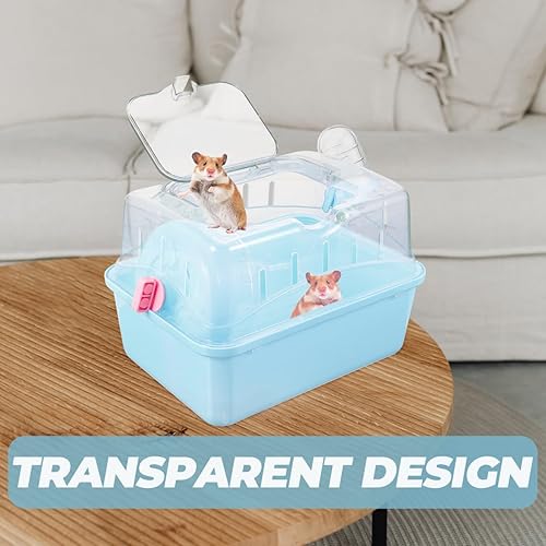 Miniatura 2 de POPETPOP Jaula de transporte de animales pequeños con botella de agua, jaula portátil de viaje para hámster con asas para erizo, hámster, rata,