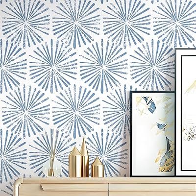 Safiyya 118"x17.3" Peel and Stick Wallpaper Blue and White Contact Paper Geometric Wallpaper Self Adhesive Removable Wallpaper for Bedroom Covering Vinyl Rolls