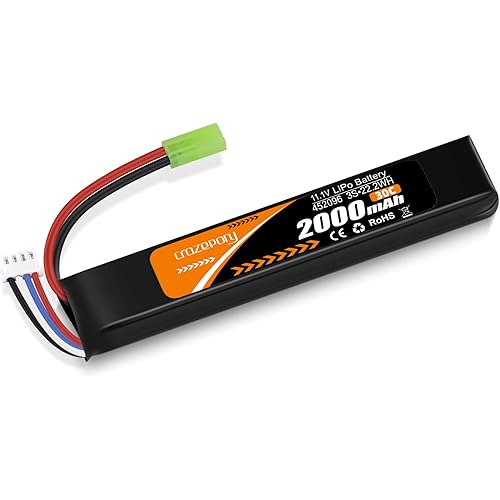 Crazepony 11.1V Airsoft Battery, 3S Rechargeable LiPo Battery 2000mAh 30C with Mini Tamiya Connector JST XH Connector for Model Airsoft Rifle