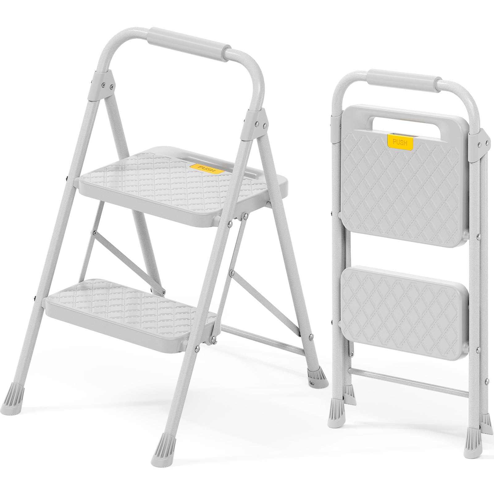 KINGRACK 2 Step Ladder, Folding Step Stool with Safety Lock & Sturdy Anti-Slip Pedals, Pass 800lbs Load Testing, Lightwegiht, Portable Steel Ladder with Handrails for Home, Kitchen, Garage, Office