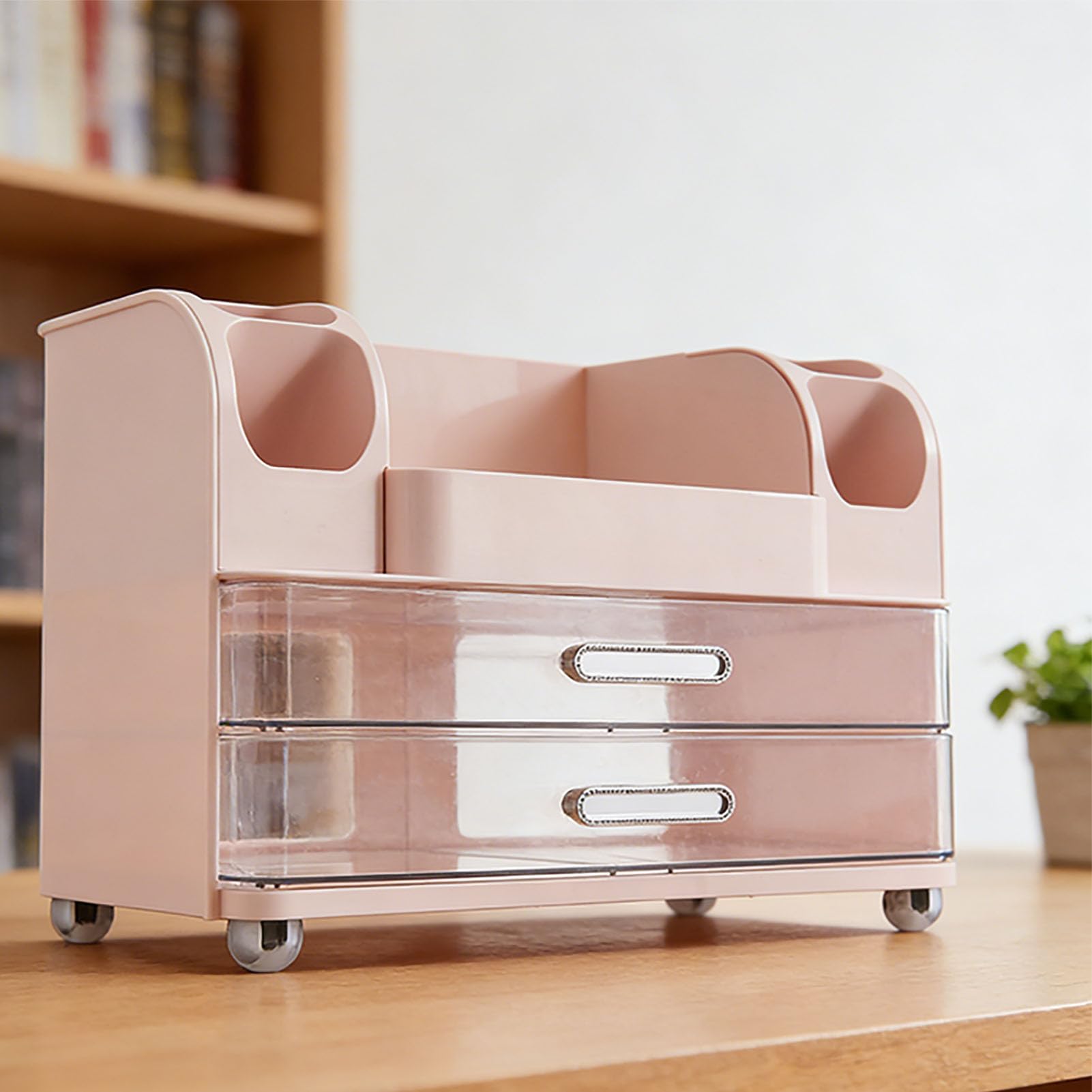 Eujgoov Organizer per Trucchi, Contenitore per Trucchi Impermeabile di Grande capacità con Cassetti e Scomparti, Ideale per la Cura della Pelle e il Rossetto Sulla Toeletta del Bagno (Roseo)