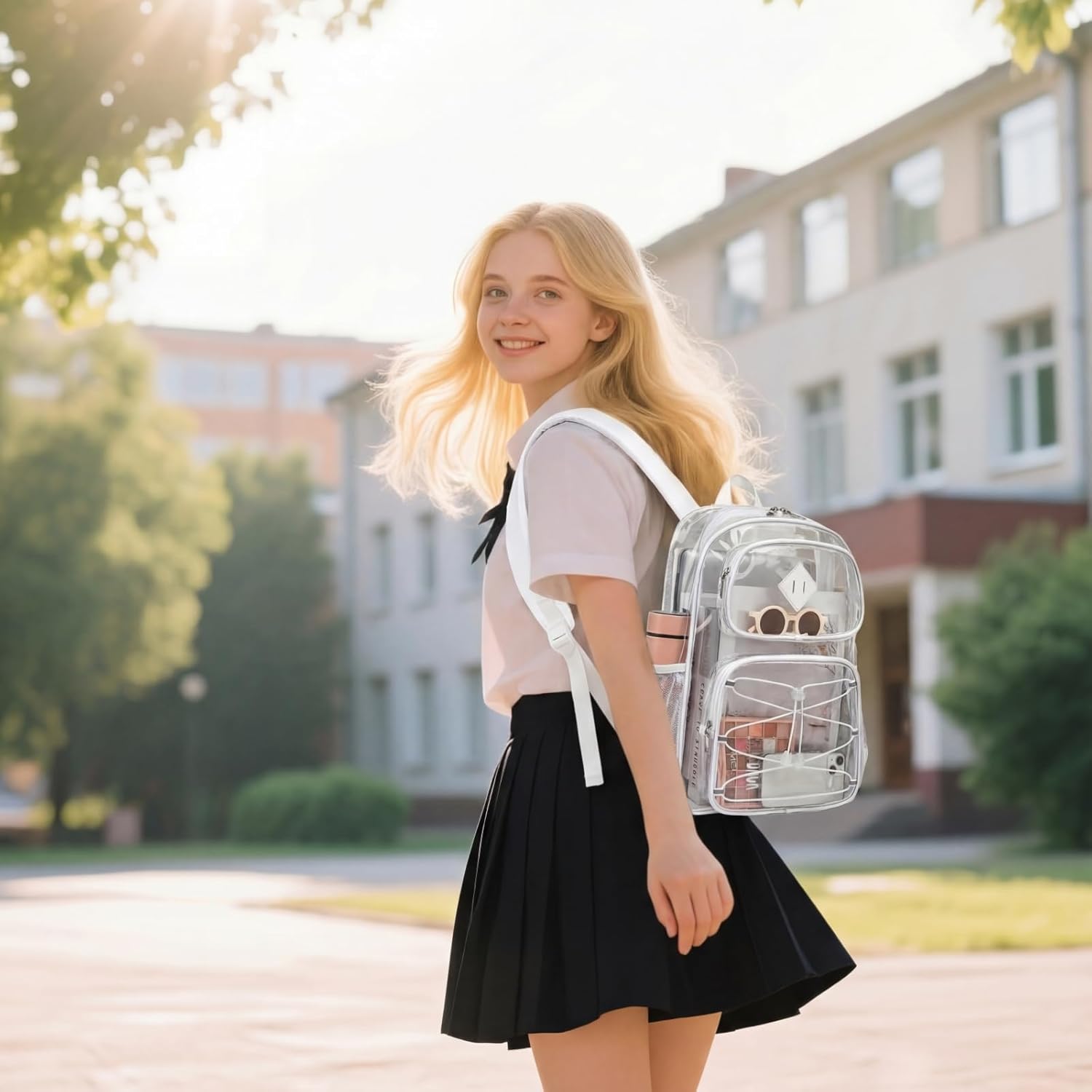 Clear Backpacks for Girls Women, Heavy Duty PVC Transparent Back Pack See Through Boys Kids Clear Bookbags for School White - Image 4