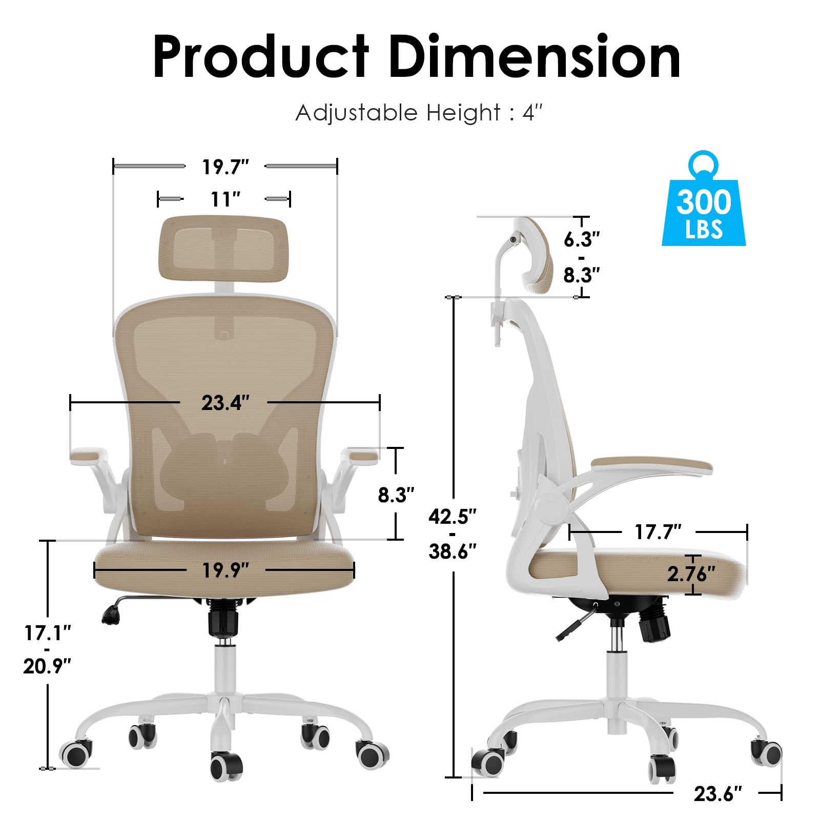 Farini Silla de Oficina ergonómica, Silla de Escritorio de Oficina en casa con reposacabezas, Silla de computadora de Respaldo Alto con reposabrazos y Soporte Lumbar Ajustable para Oficina en casa