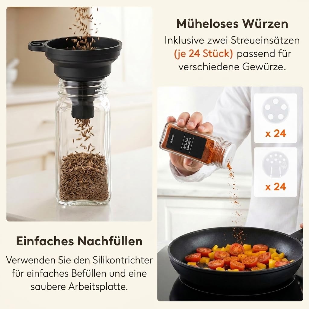 Lifewit Gewürzregal Schublade mit 24 Gewürzgläser und 250 Gewürzetiketten | Verstellbarer Gewürz Organizer mit Kleber und Antirutschpads, Gewürzhalter für Schubladen mit mindestens 7,5cm Ihnnenhöhe