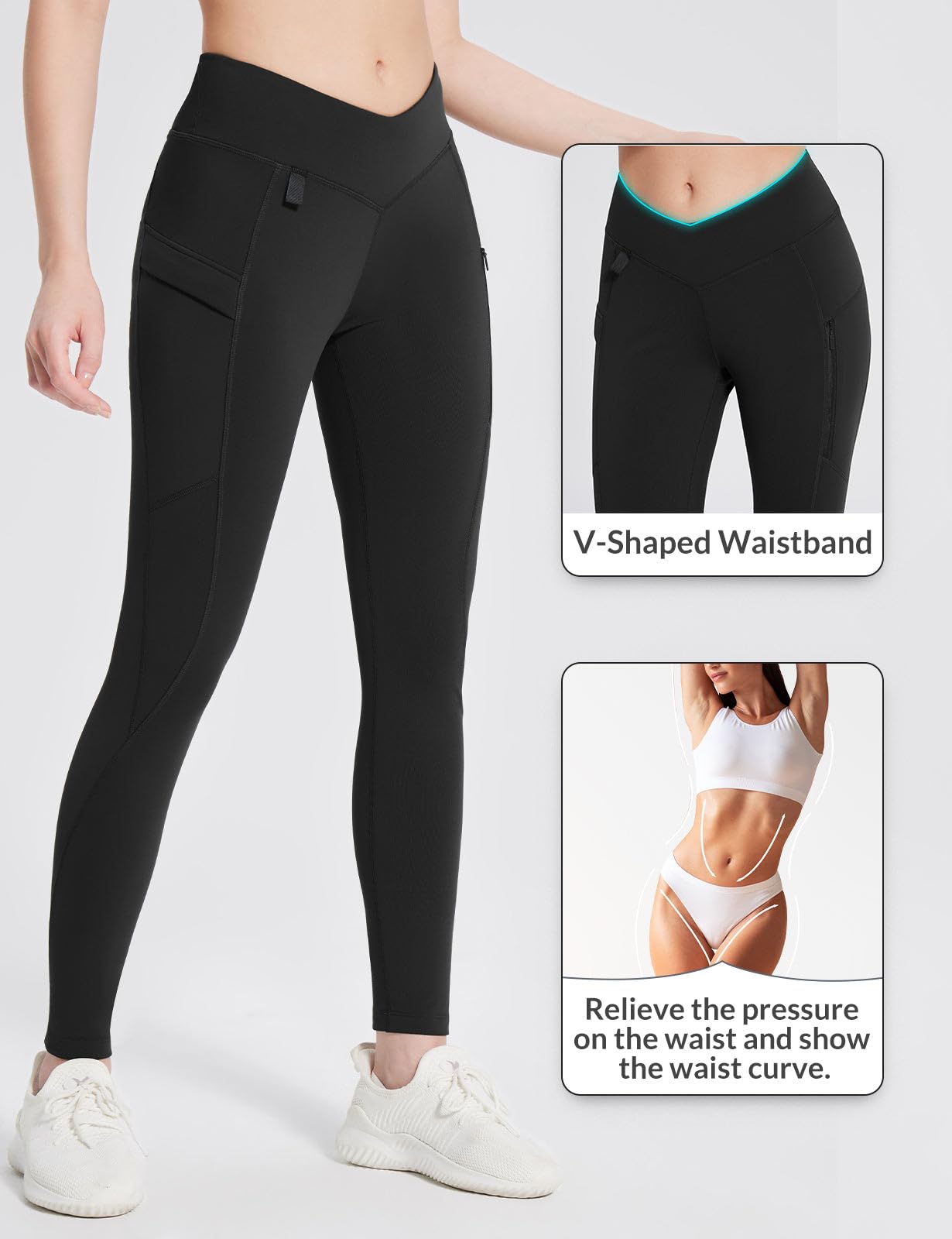 BALEAF Leggings Termici da Donna con Tasche Jeggings Pantaloni da Trekking Pantaloni Termici Invernali Leggings da Trekking Vita Alta Leggings idrorepellenti
