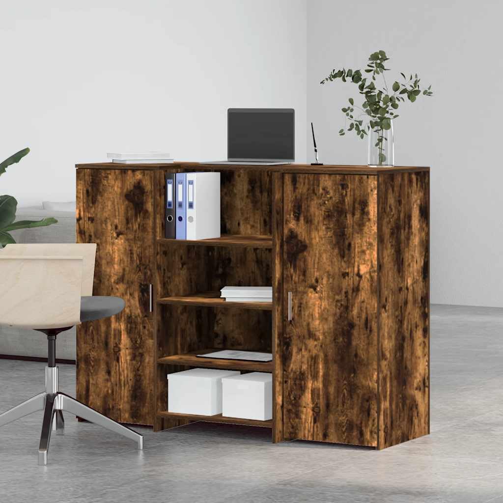 Bancone da ricevimento, in legno di rovere affumicato, 135 x 50 x 103,5 cm, con vano portaoggetti e vano portaoggetti, scrivania per ufficio, PC, laptop, segretario, gaming, postazione di