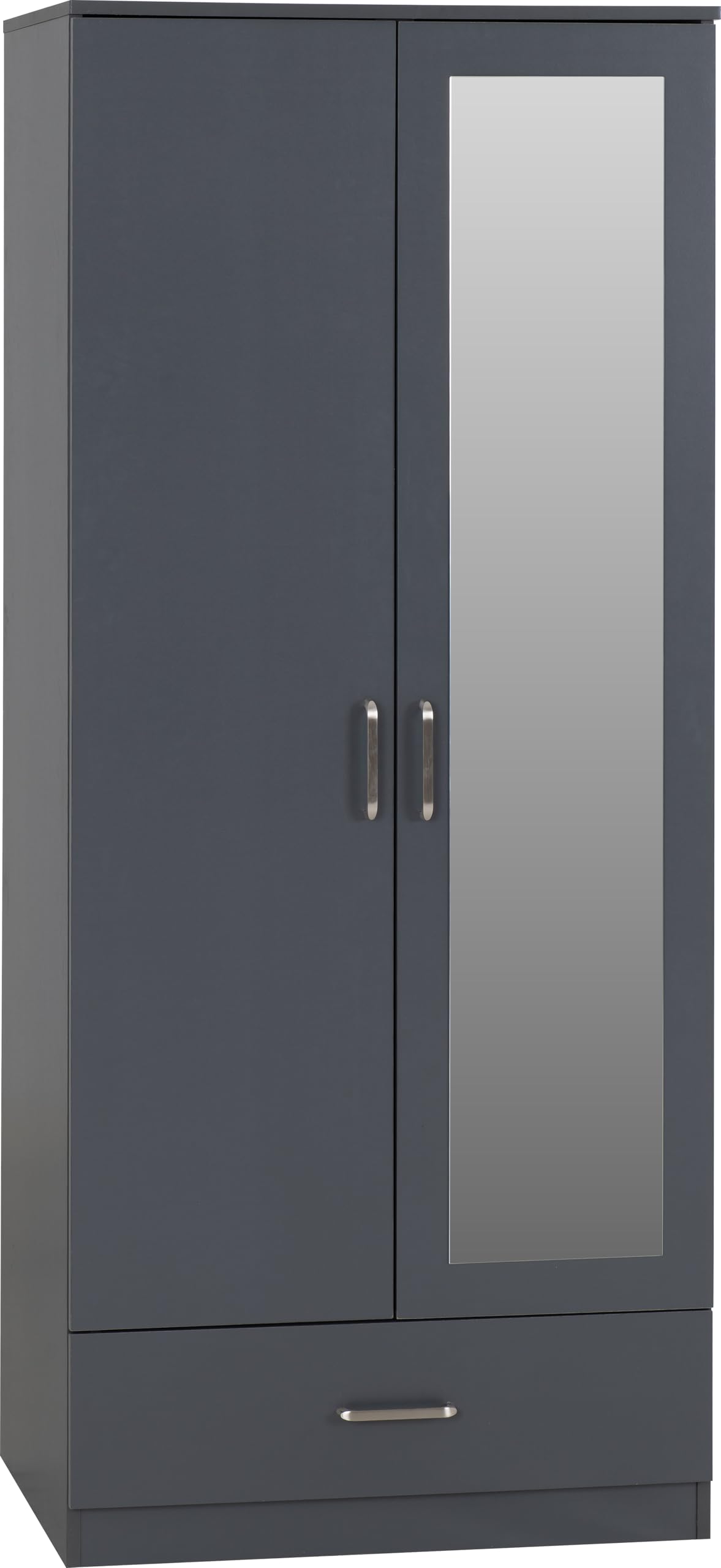 Seconique Dakota 2 Door 1 Drawer Mirrored Wardrobe In Dark Grey