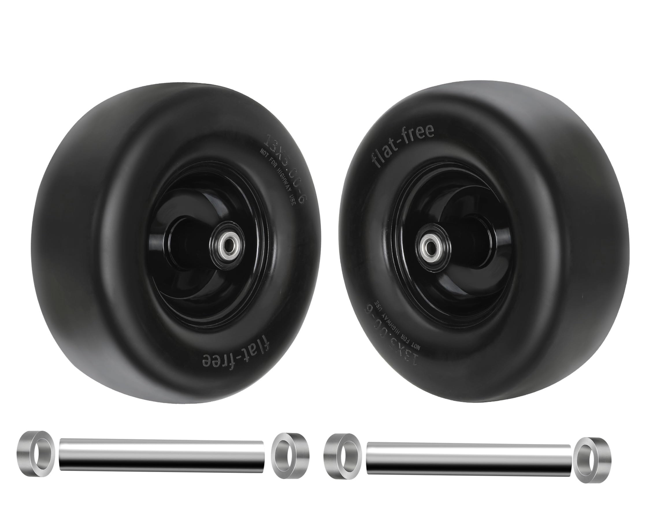 Upgrade 2 Pack 13x5.00-6 Flat Free Tire and Wheel, Compatible with EXMARK Lawn Mower, 13x5x6 Flat Free Lawn Mower Tire and Wheel with 1/2" Bore, 13x5.00-6 Tire for Commercial Grade Lawn, Garden Turf