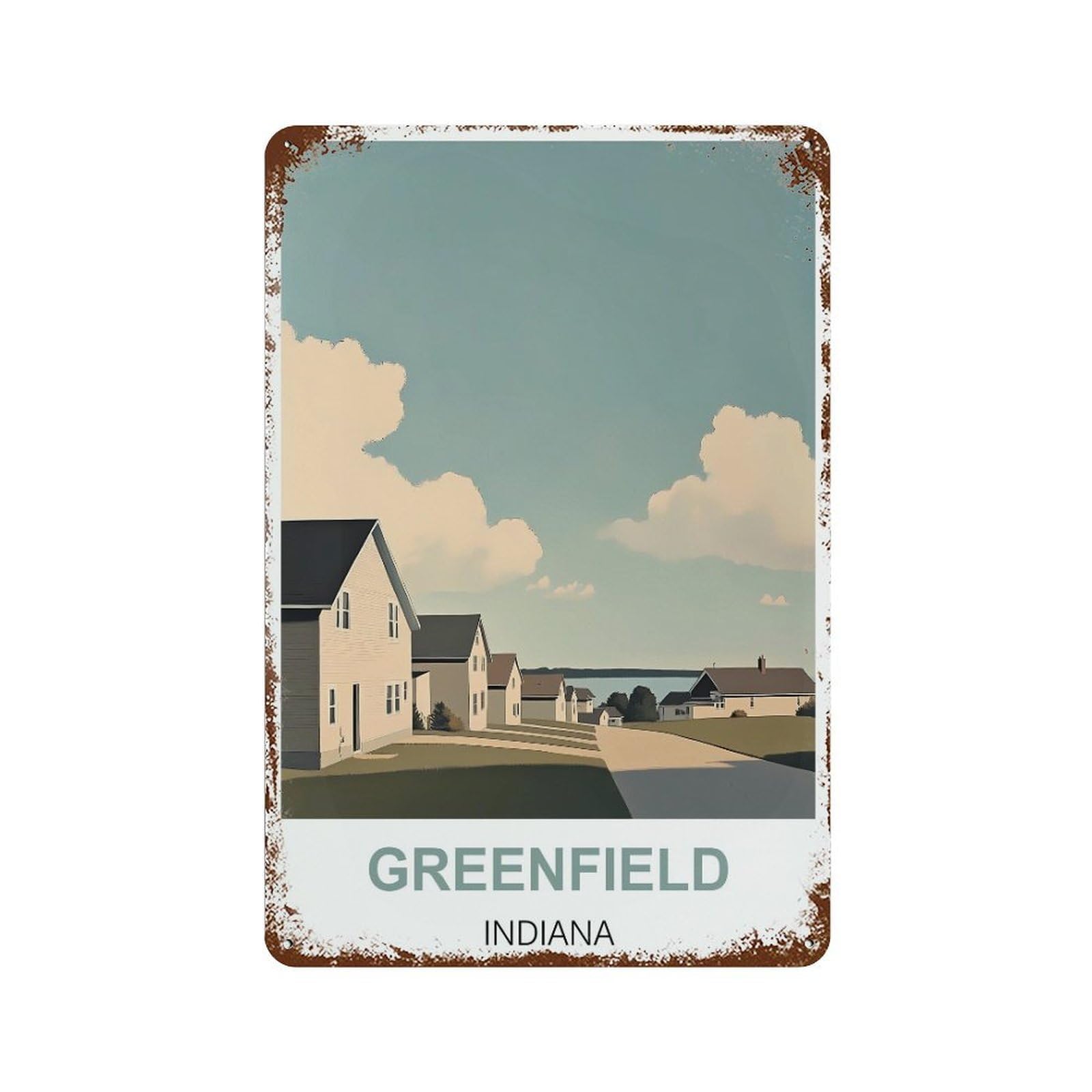 Greenfield Indiana Retro Design Tin Painting Vintage Tin Sign 08x12inch(20x30cm) Wall Art for Home Office Bedroom Living Room Cafes Wall Decor