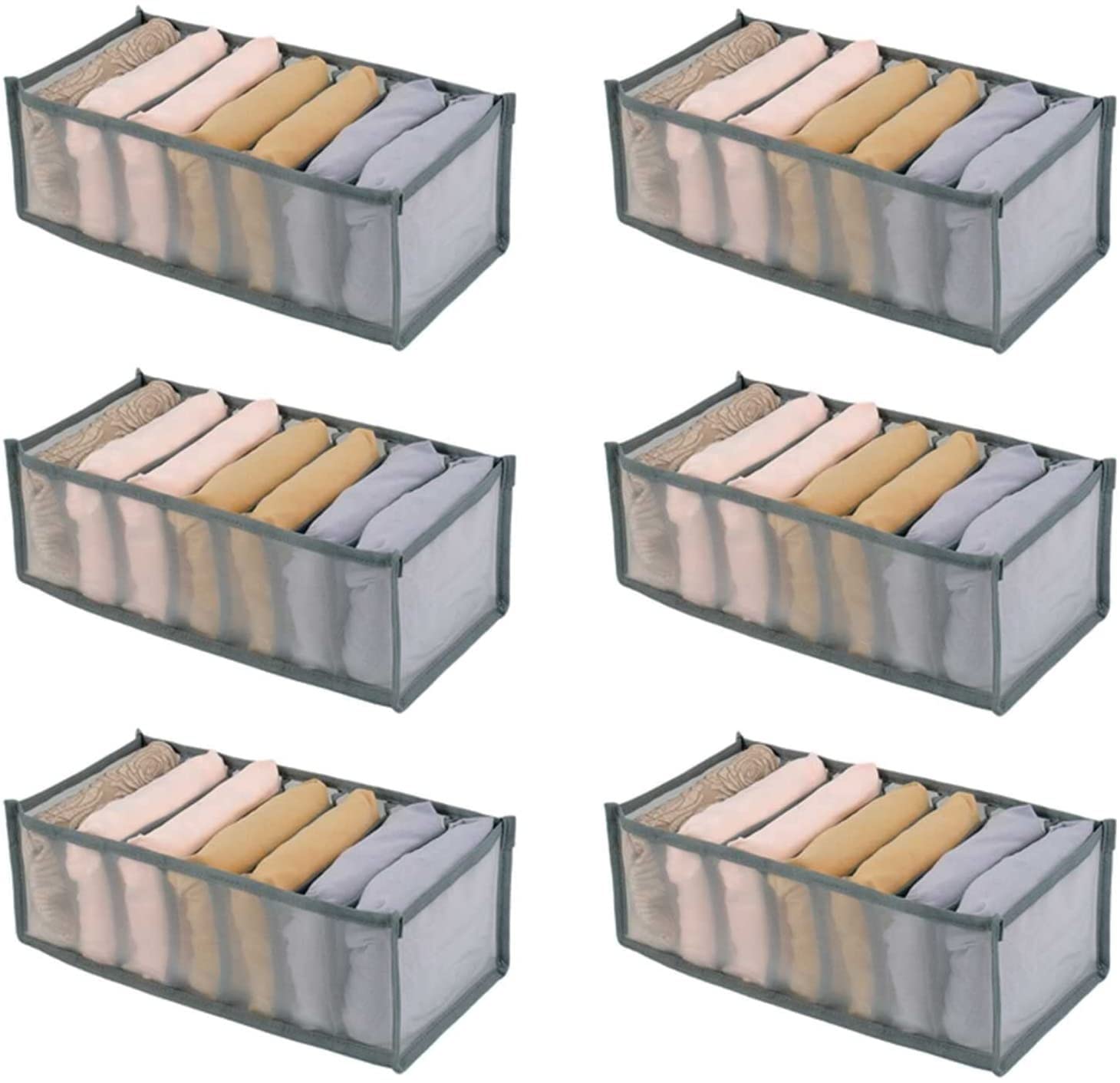 6 Pièces Organisateur De Vêtements De Garde-Robe 7 Grilles Boîte De Rangement à Compartiments Organisateur De Tiroir en Maille Pliable pour Vêtements pour Jeans Legging T-Shirts Lavable