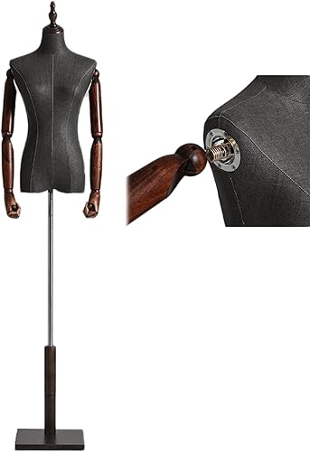 Sewing Mannequin Torso Maniquins Body Female Black, Clothing Dress Form Stand Adjustable Half Body Torso ManikinDummy for Shop Display, with Wooden