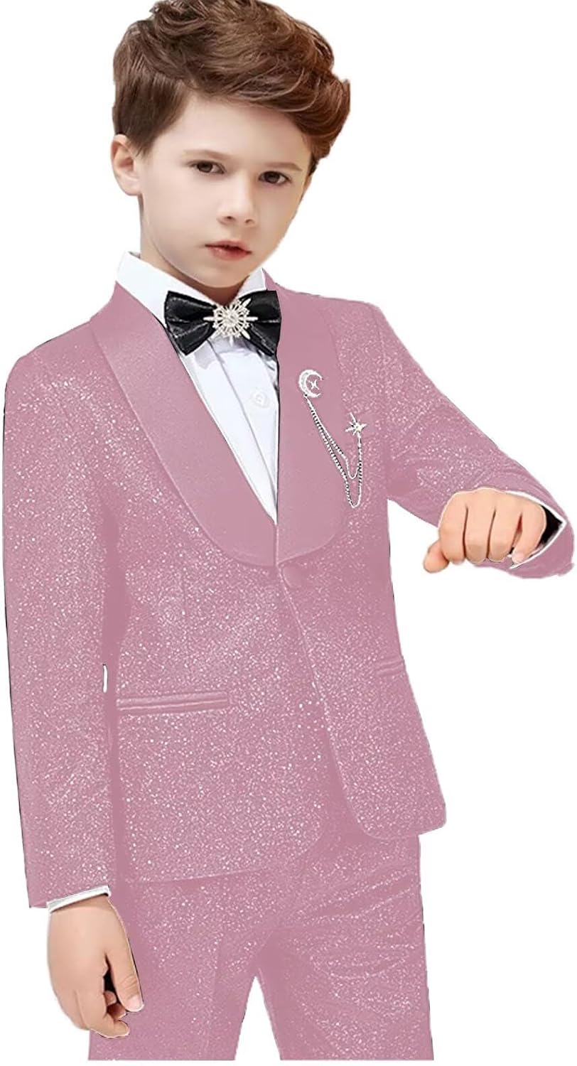 Sequin Boys Suit 2 Piece Kids Tuxedo Suit Glitter Suit for Boys Shiny Prom Party Suit