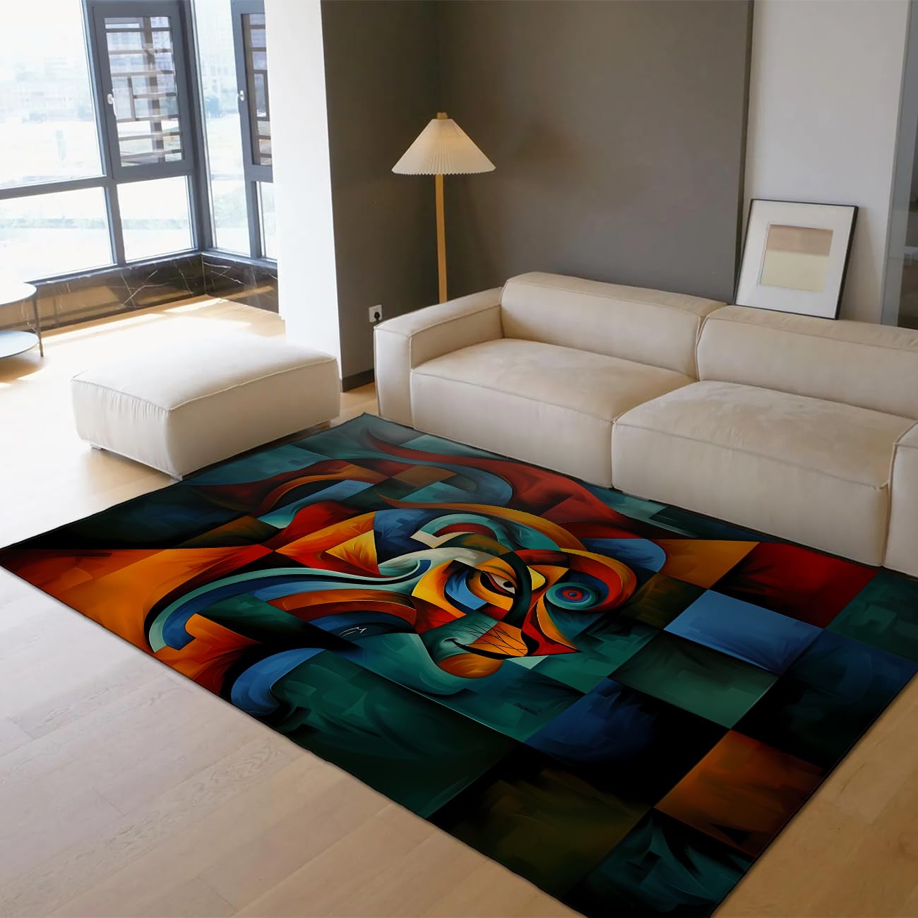 Tapis de zone lion abstrait 160x230cm avec motif géométrique animalier lavable
