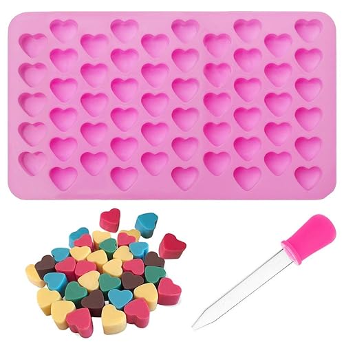 Pimoys Silicone Moulds for Wax Melts Heart Mould Silicone with Dropper 55 Sweet Moulds Mini Candy Molds Silicone Shape for Love Chocolate Soap Jelly Melts Gummy