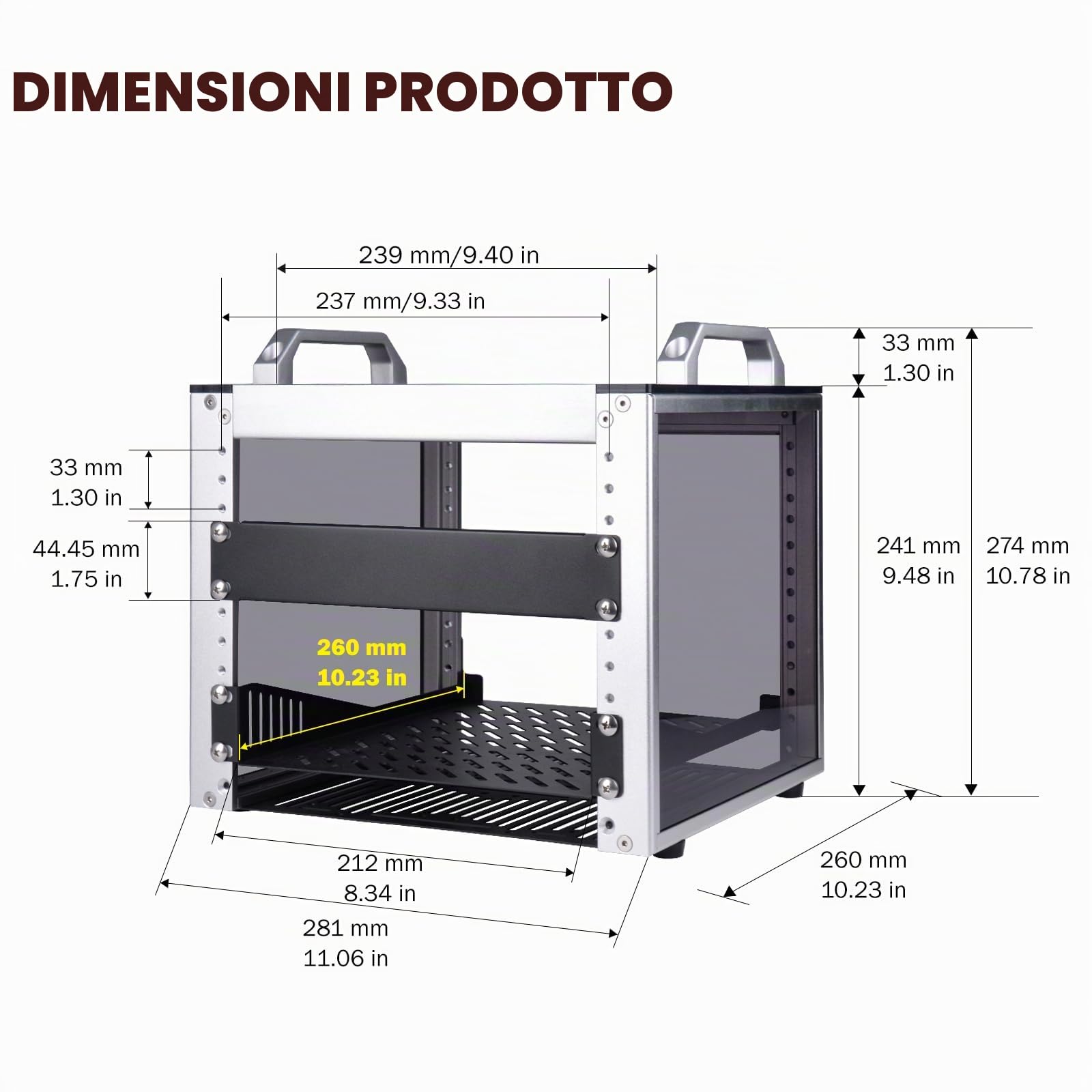 GeeekPi DeskPi RackMate T0 Plus, armadio server 4U da 10 pollici, mini rack profondo 260 mm con ripiano e pannello cieco, per NAS, AV e tecnologia di rete (argento)