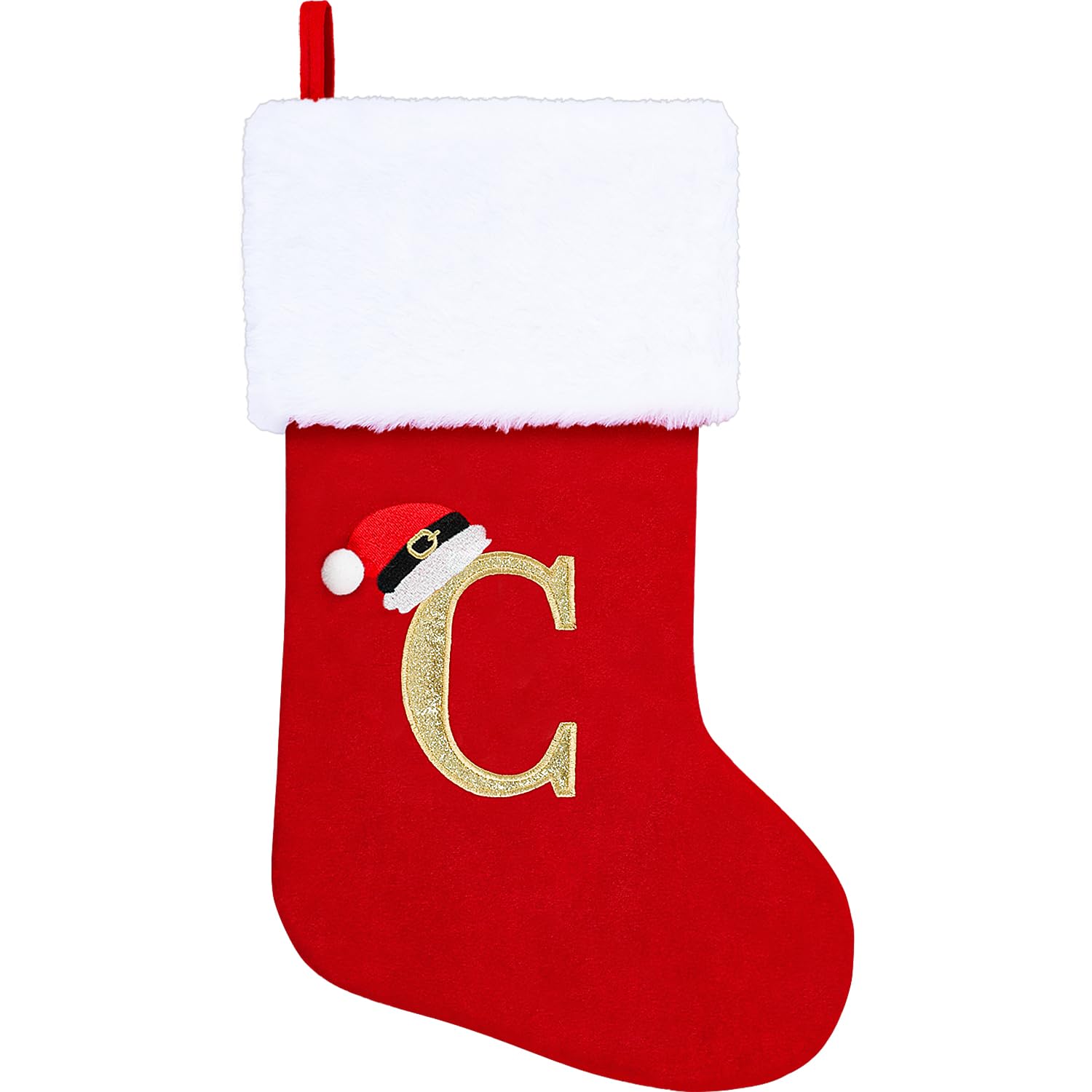 20 Inches Monogram Christmas Stockings Monogram with Letters, Personalized Christmas Stockings with Red Velvet & White Super Soft Plush Cuffs for Family Holiday Decorations Xmas Tree Fireplace