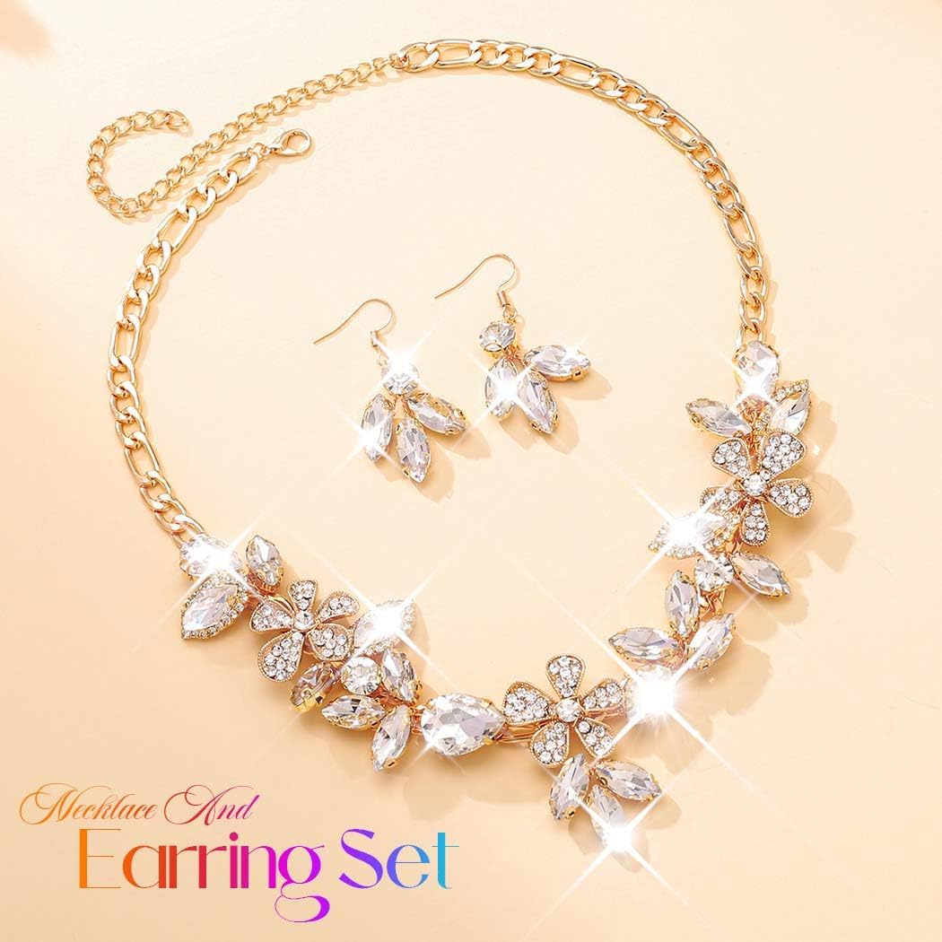 Unicra Gold Rhinestone Bridal Wedding Jewelry Sets Crystal Necklace Earrings Set Prom Formal Jewelry for Women and Brides - Image 2