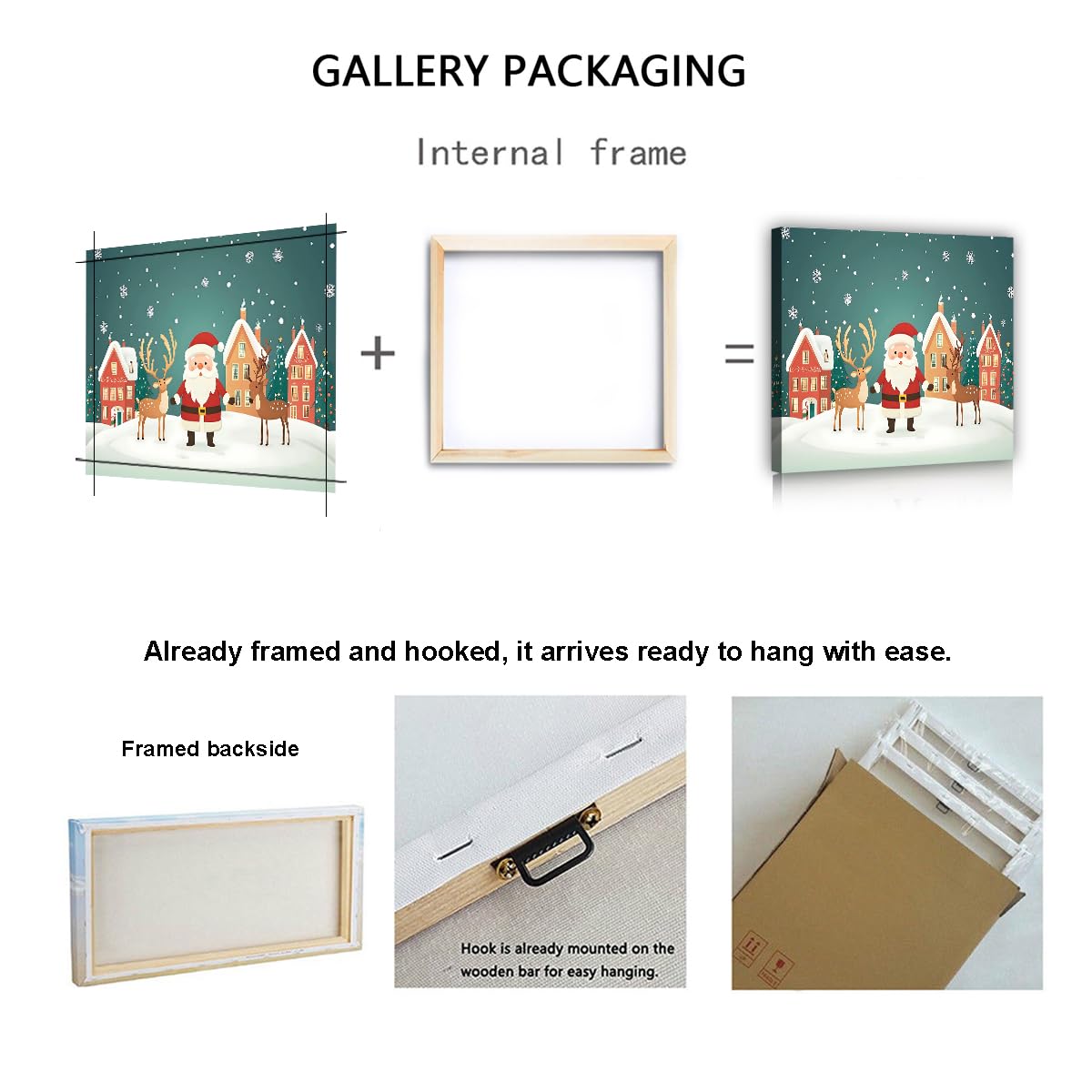 SHENGPOSTER Wydruki na płótnie kreskówka z Santa Renifer Boże Narodzenie scena śnieg gotowy do powieszenia do salonu jadalni Home Decor nastolatek Rooney 55x55cm rama wewnętrzna