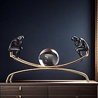 SHTWX Thinker Statue with Crystal Ball - Iconic Thinking Man Sculpture Figurine for Home Office Decor, 15" Wide