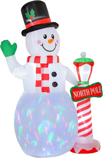 HOMCOM 8ft Tall Christmas Inflatable Snowman with Street Lamp, Lighted for Home Indoor Outdoor Garden Lawn Decoration Party Prop